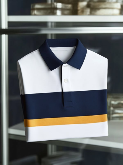 Men's Business Casual Plaid Button Short Sleeve Polo Shirt