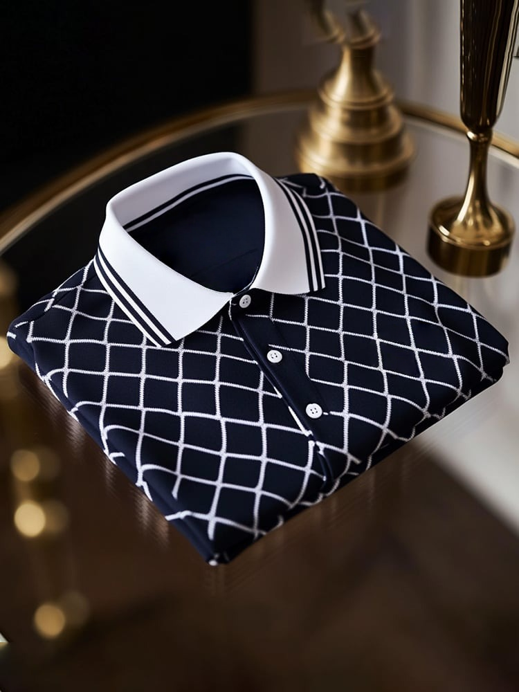 Men's Classic Business Logo Button Short Sleeve Polo Shirt