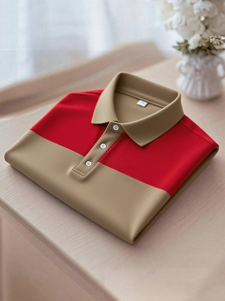 Men's Business Casual Logo Button Short Sleeve Polo Shirt