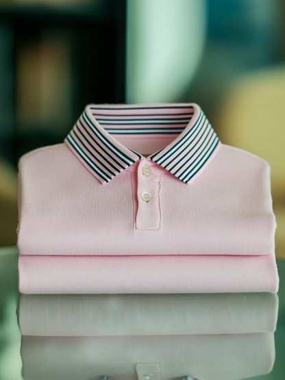 Men's Classic Business Solid Logo Button Short Sleeve Polo Shirt