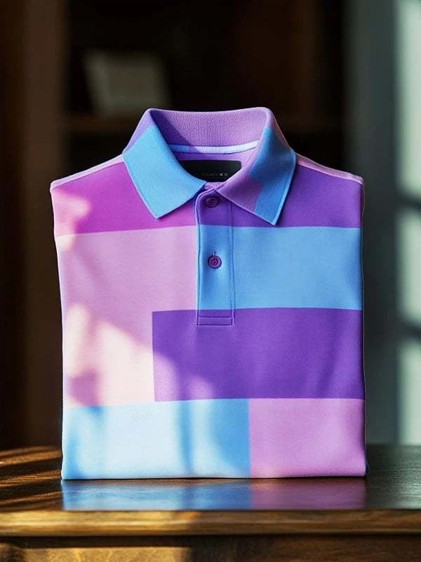 Men's Classic Business Logo Button Short Sleeve Polo Shirt