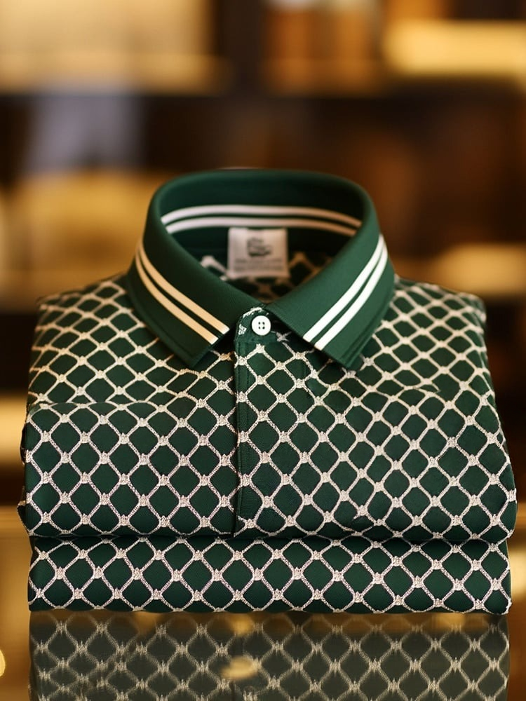 Men's Classic Business Logo Button Short Sleeve Polo Shirt