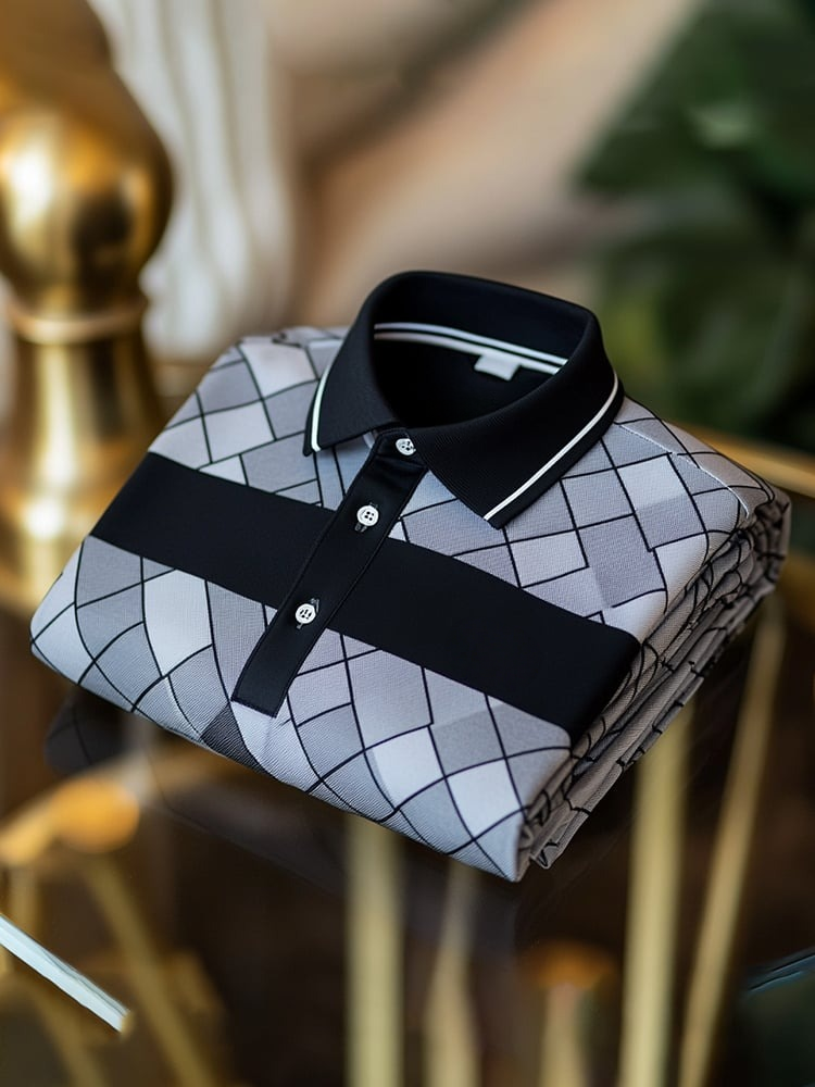 Men's Classic Business Logo Button Short Sleeve Polo Shirt