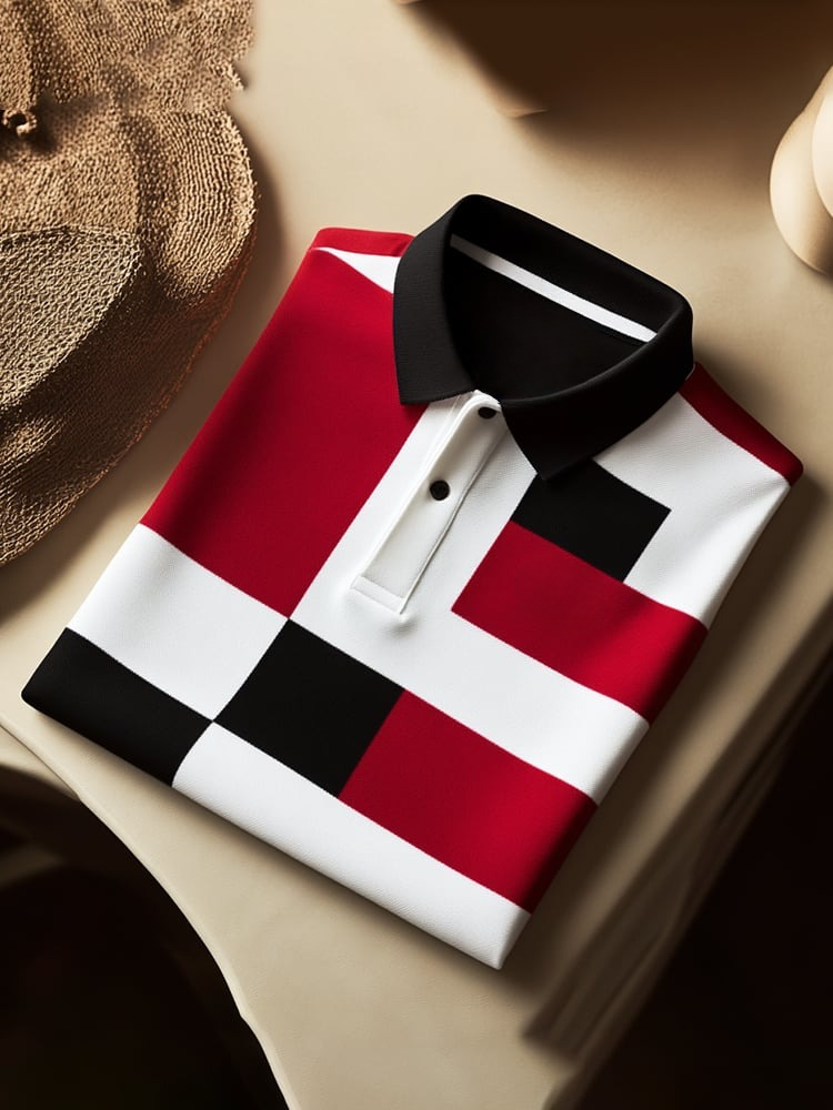 Men's Classic Business Logo Button Short Sleeve Polo Shirt