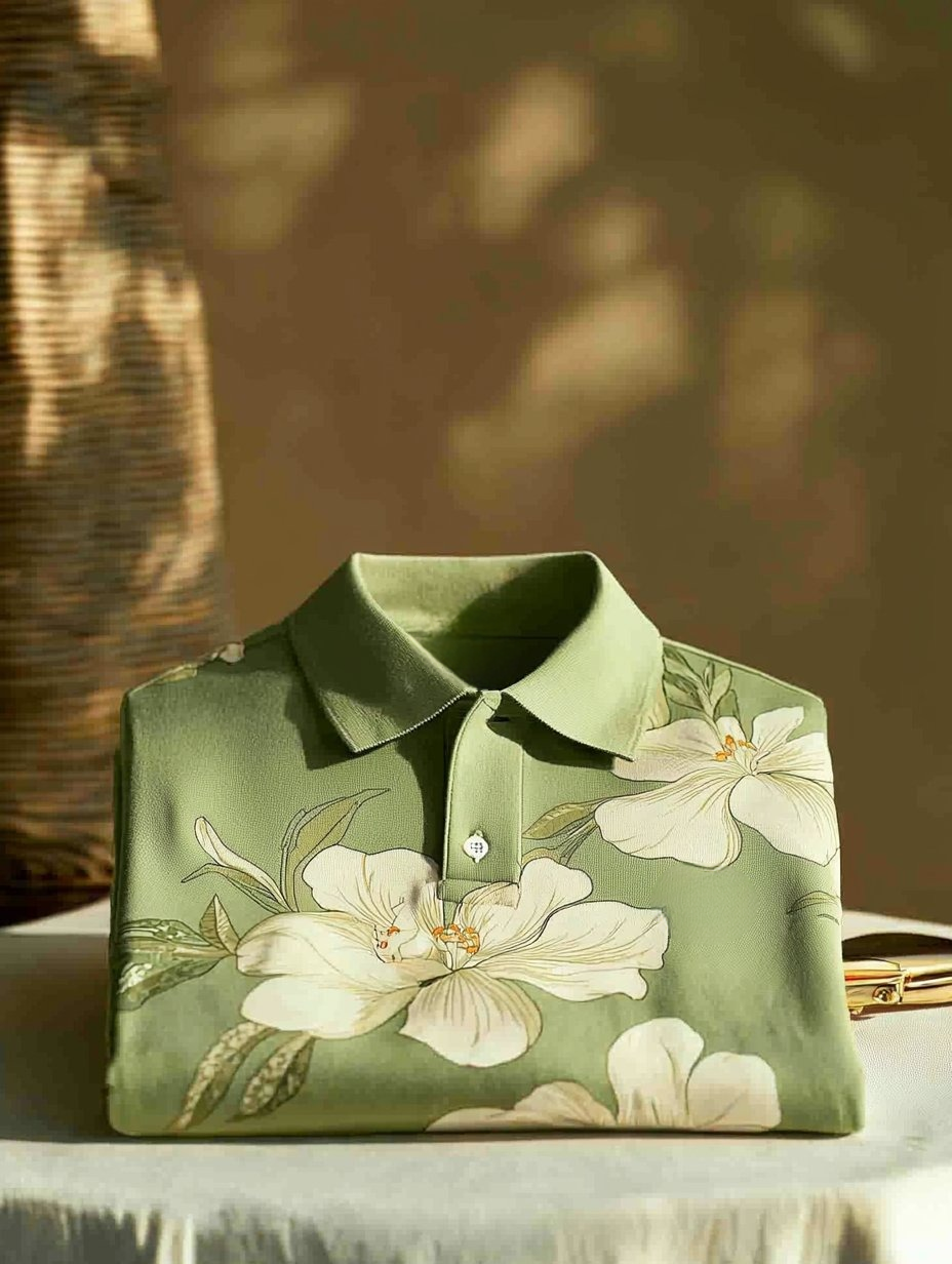 Men's Business Casual Fish Embroidered Button Short Sleeve Polo Shirt