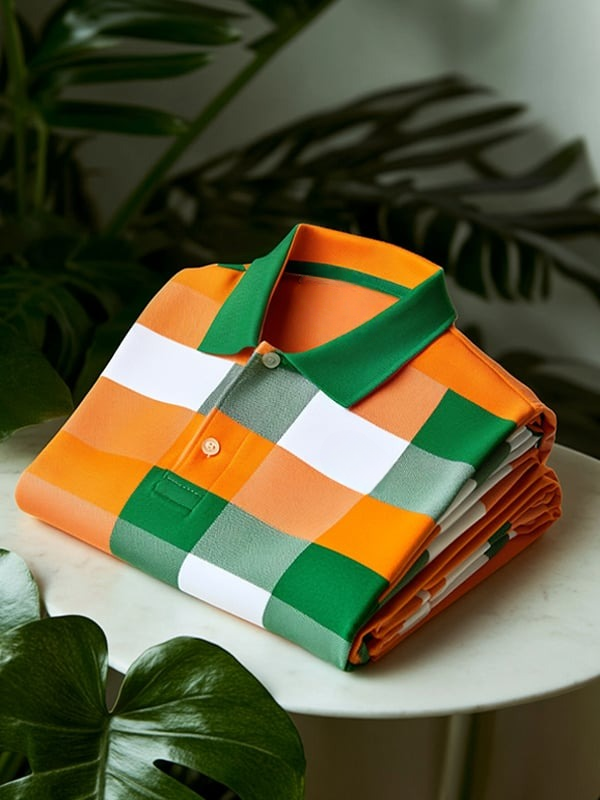 Men's Classic Checkerboard Business Logo Button Short Sleeve Polo Shirt