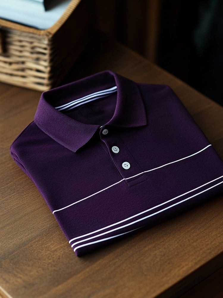 Men's Business Casual Striped Button Short Sleeve Polo Shirt