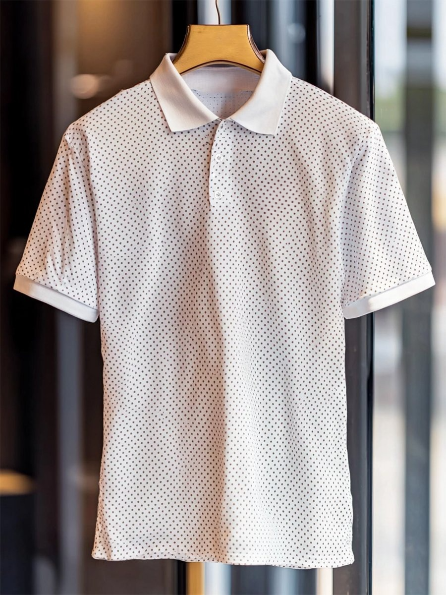 Men's Business Casual Polka Dot Art Button Short Sleeve Polo Shirt