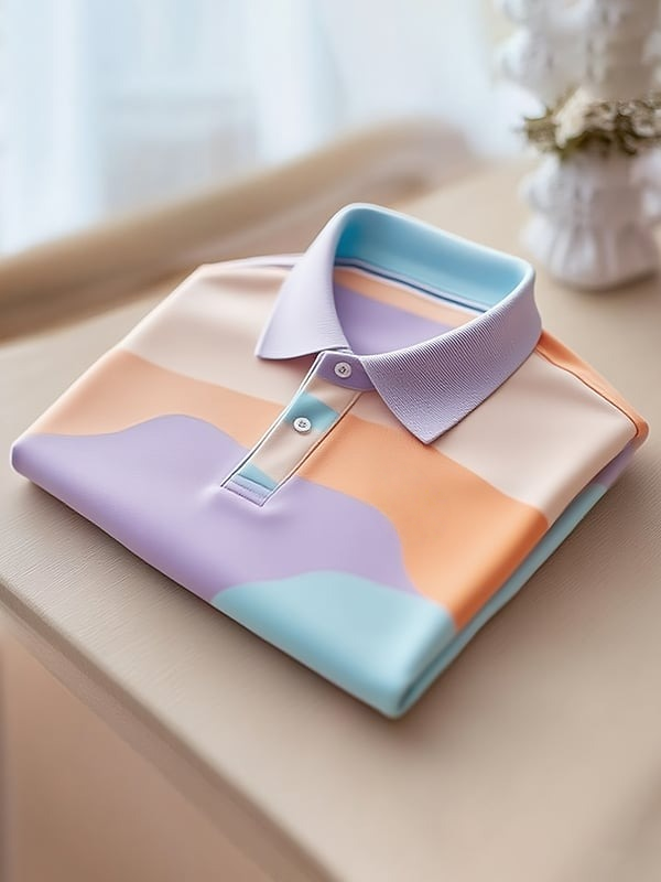 Men's Classic Business Contrast Logo Button Short Sleeve Polo Shirt