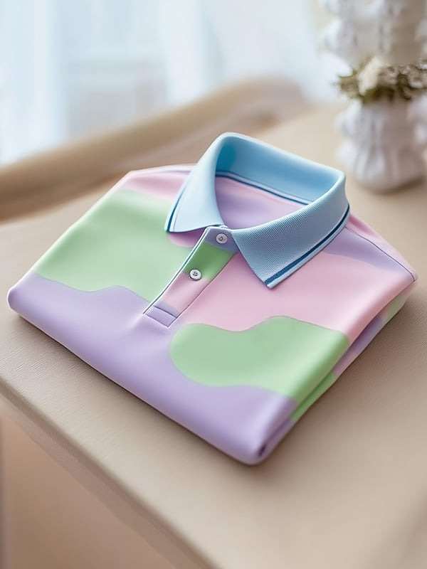 Men's Classic Business Contrast Logo Button Short Sleeve Polo Shirt
