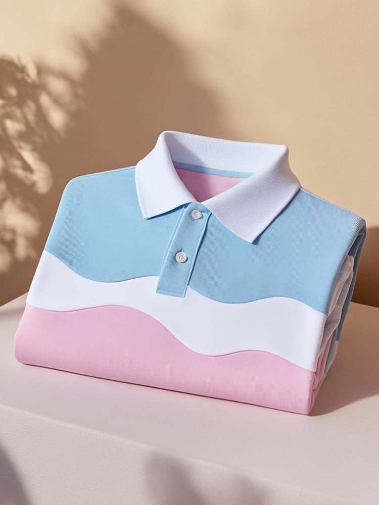 Men's Classic Business Check Logo Button Short Sleeve Polo Shirt