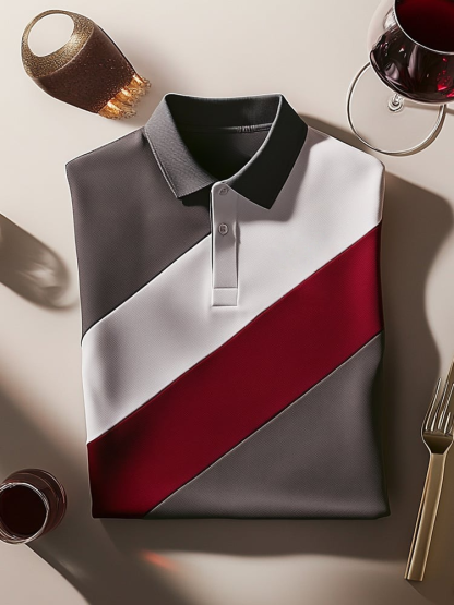 Men's Classic Business Check Logo Button Short Sleeve Polo Shirt