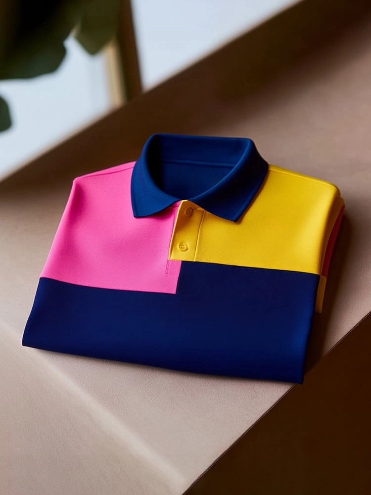 Men's Classic Business Check Logo Button Short Sleeve Polo Shirt