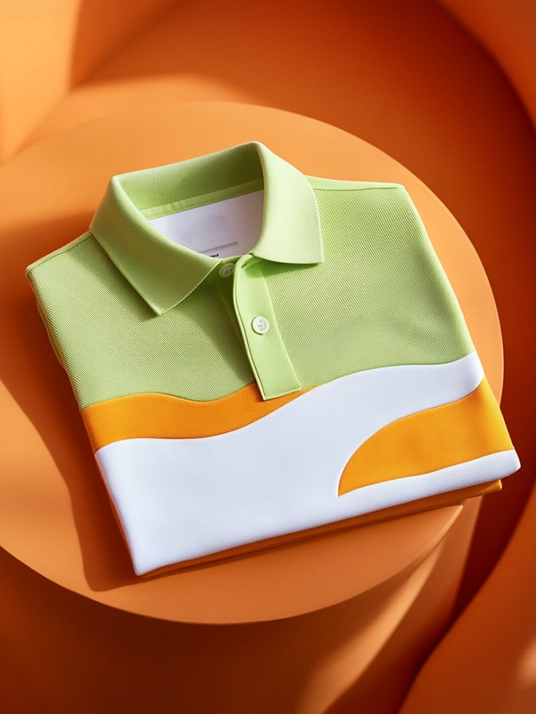 Men's Classic Business Check Logo Button Short Sleeve Polo Shirt