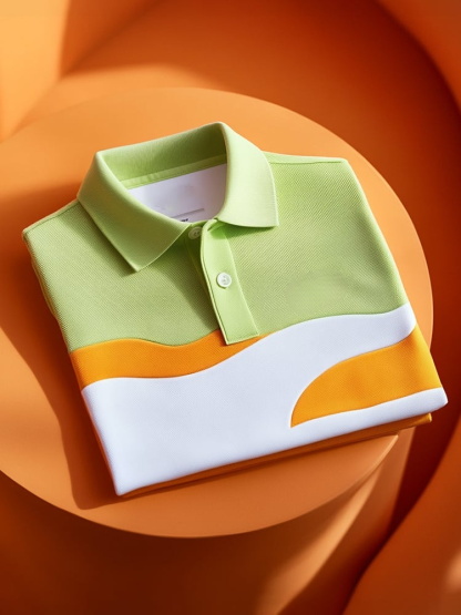 Men's Classic Business Check Logo Button Short Sleeve Polo Shirt