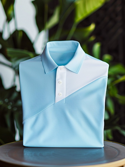 Men's Business Casual White and Blue Button Short Sleeve Polo Shirt