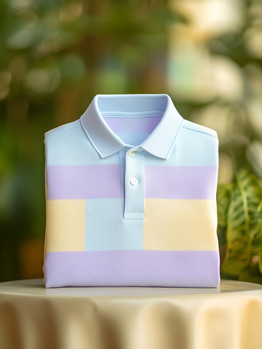 Men's Classic Business Logo Button Short Sleeve Polo Shirt