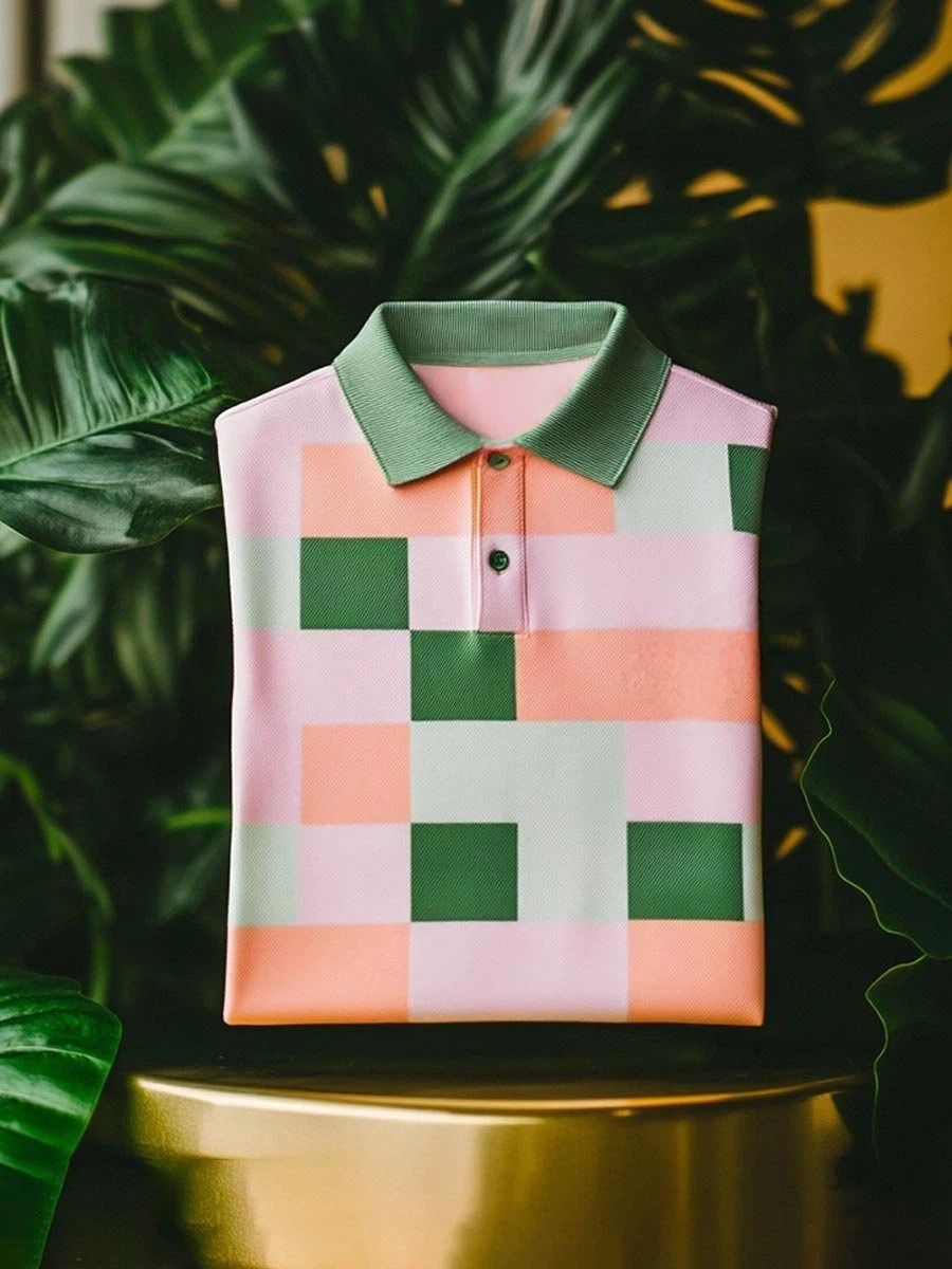Men's Classic Business Logo Button Short Sleeve Polo Shirt