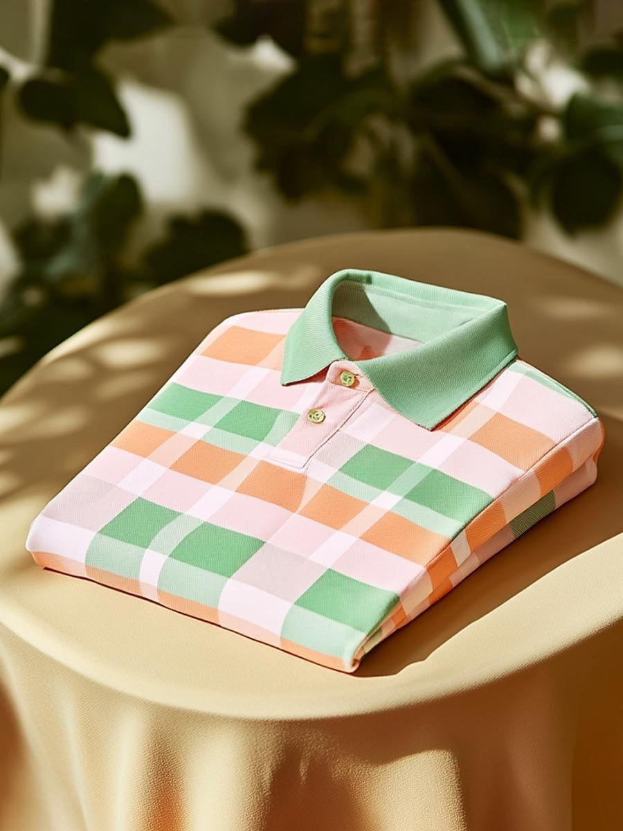Men's Classic Business Logo Button Short Sleeve Polo Shirt