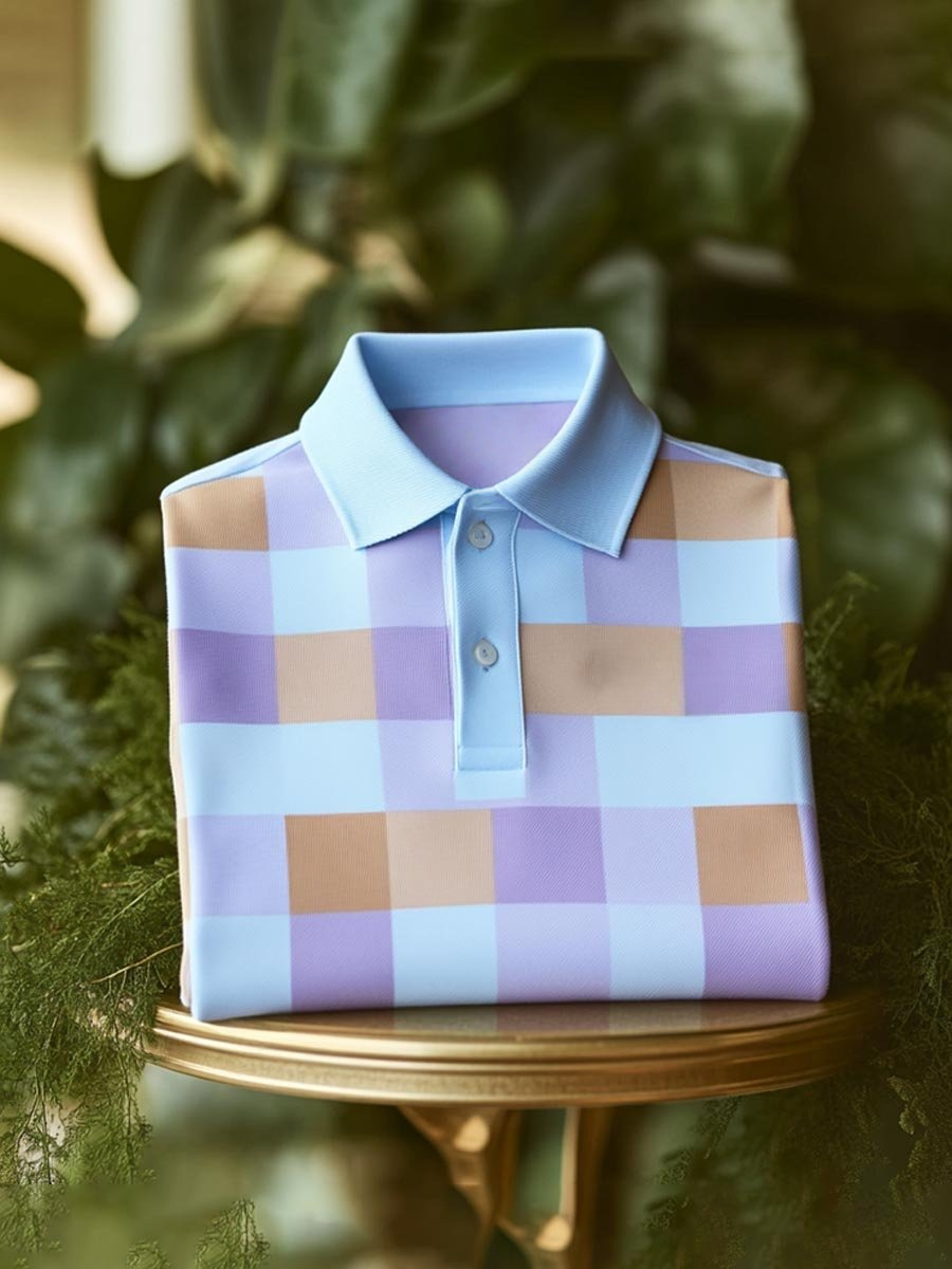 Men's Classic Business Logo Button Short Sleeve Polo Shirt