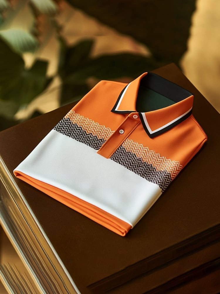 Men's Classic Business Check Logo Button Short Sleeve Polo Shirt