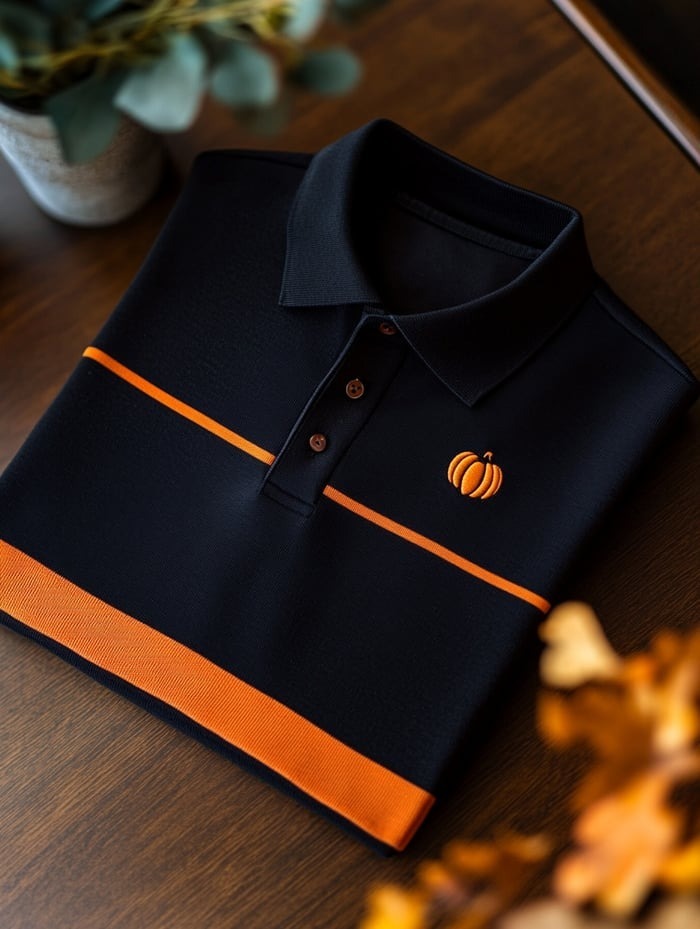 Men's Classic Business Check Halloween Pumpkin Logo Button Short Sleev