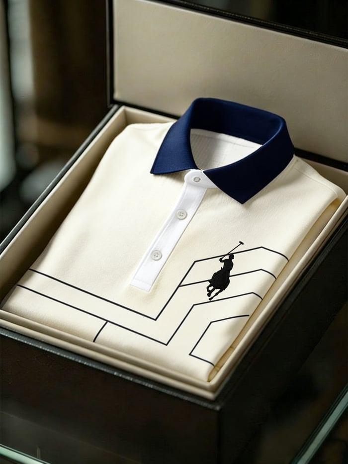 Men's Business Style Print Short Sleeved Polo Shirt