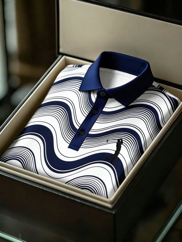 Men's Business Style Print Short Sleeved Polo Shirt