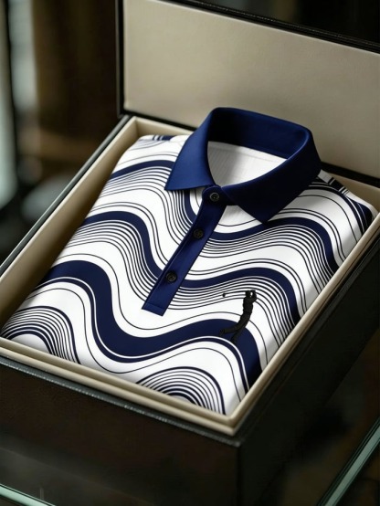 Men's Business Style Print Short Sleeved Polo Shirt