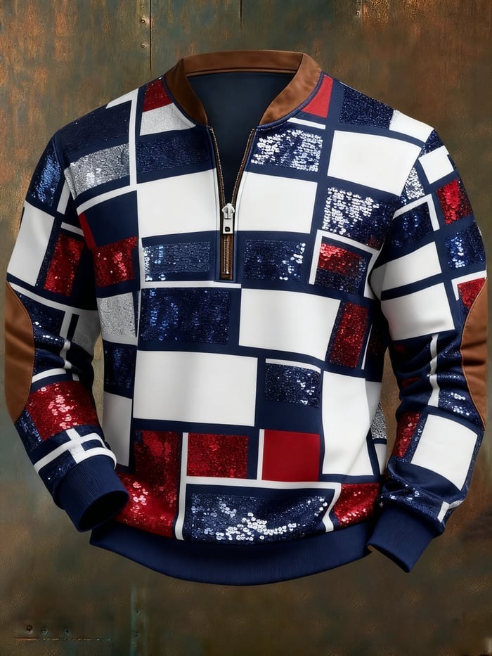 Men's Casual Geometric Color Block Print Sweatshirt