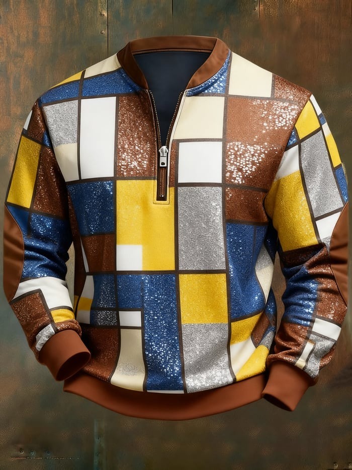 Men's Casual Geometric Color Block Print Sweatshirt