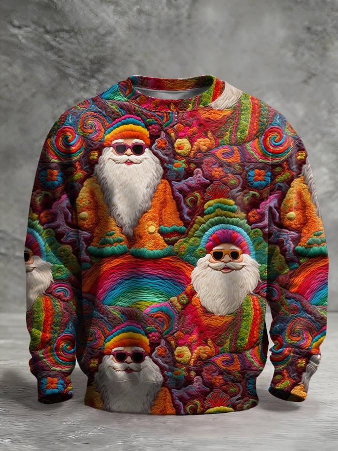 Men's Retro Christmas Art Printed Pullover Sweatshirt