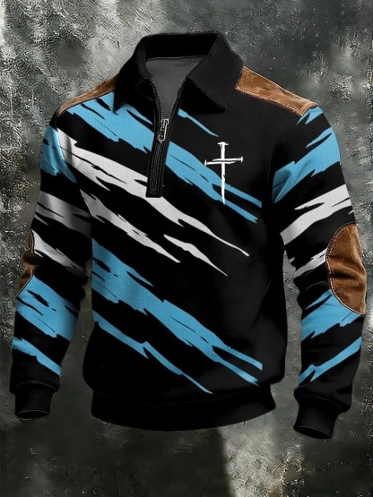 Men's Vintage Faith Design Print Casual Zipper Sweatshirt-Fast Shipping