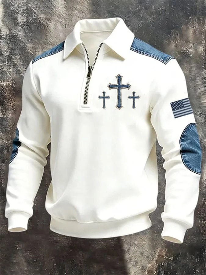 Men's Vintage Faith Design Print Casual Zipper Sweatshirt-Fast Shipping