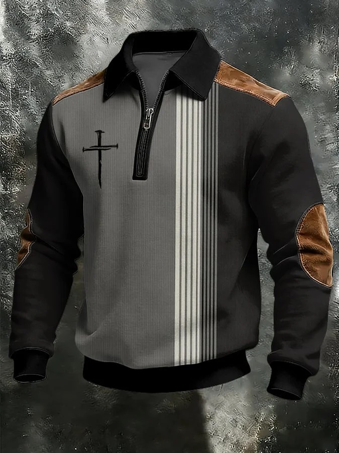 Men's Vintage Faith Design Print Casual Zipper Sweatshirt-Fast Shipping