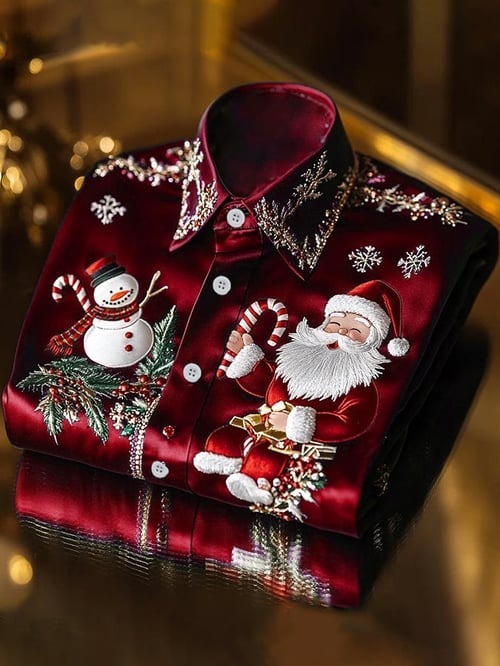 Men's Silk Christmas Luxury Business Long Sleeve Shirt