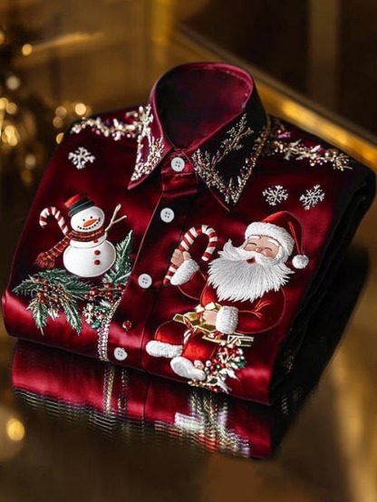 Men's Silk Christmas Luxury Business Long Sleeve Shirt