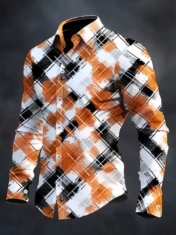 Men's Retro Casual Geometric Art Long Sleeve Shirt