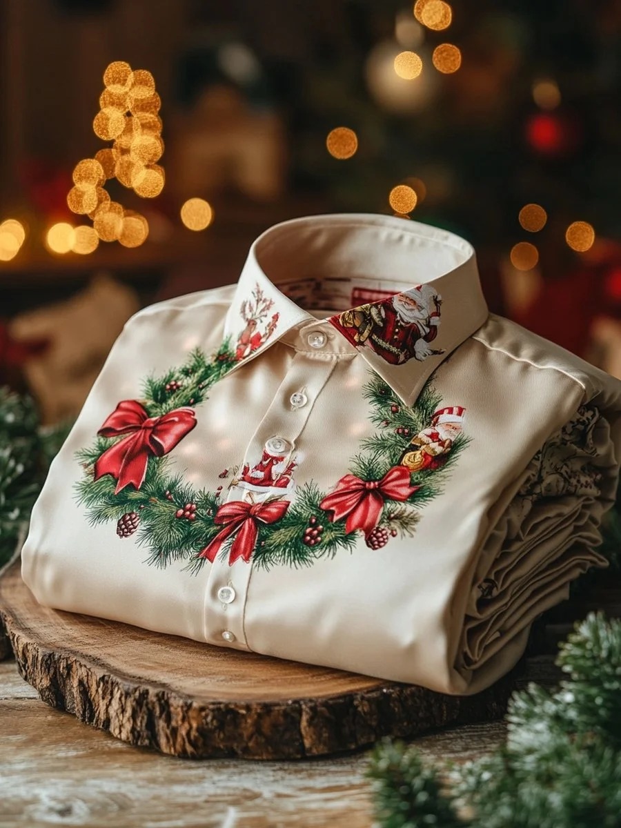Men's Christmas Atmosphere Wreath Christmas Long Sleeve Shirt
