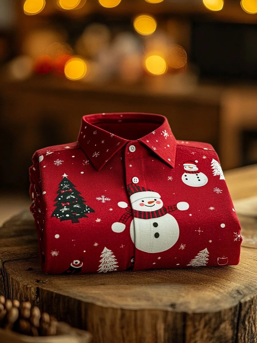 Men's Christmas Snowman Printed Christmas Long Sleeve Shirt