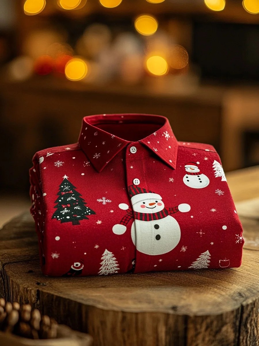 Men's Christmas Snowman Printed Christmas Long Sleeve Shirt