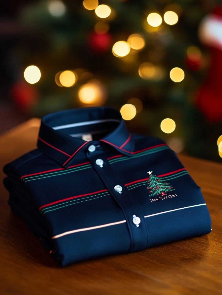 Men's Business New Year Christmas Tree Printed Long Sleeve Shirt