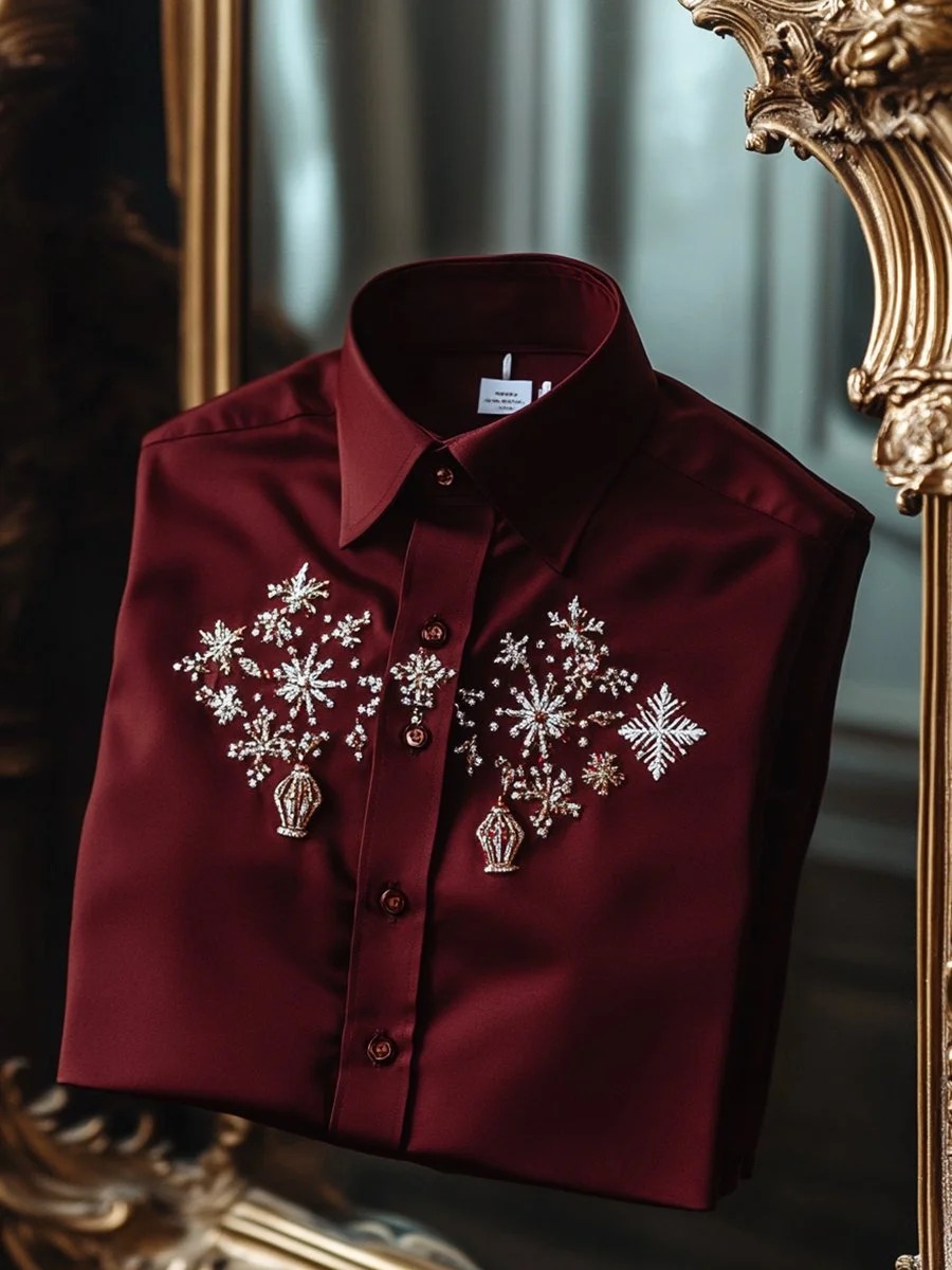 Men's Business Snowflake Christmas Long Sleeve Shirt