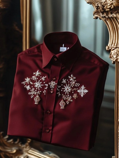 Men's Business Snowflake Christmas Long Sleeve Shirt