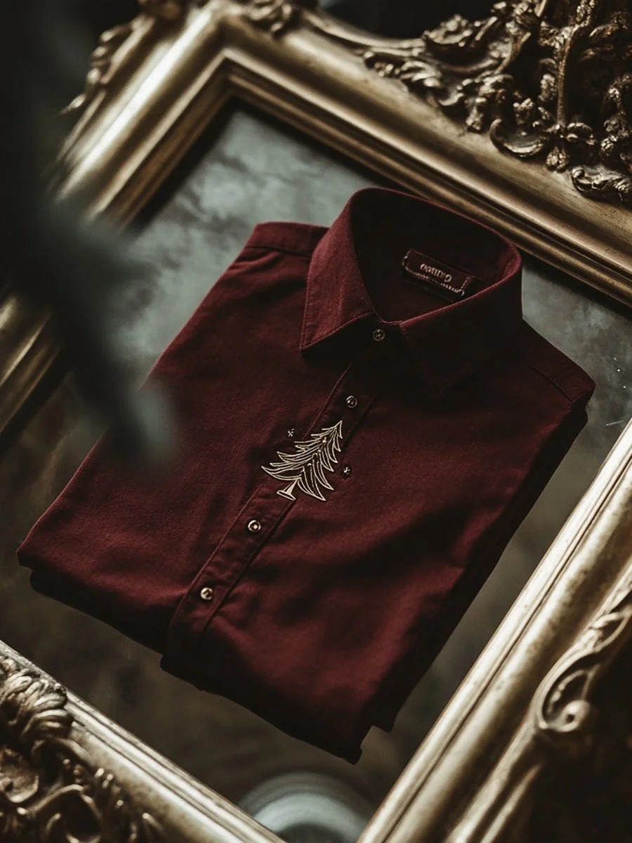 Men's Business Christmas Tree Printed Christmas Long Sleeve Shirt