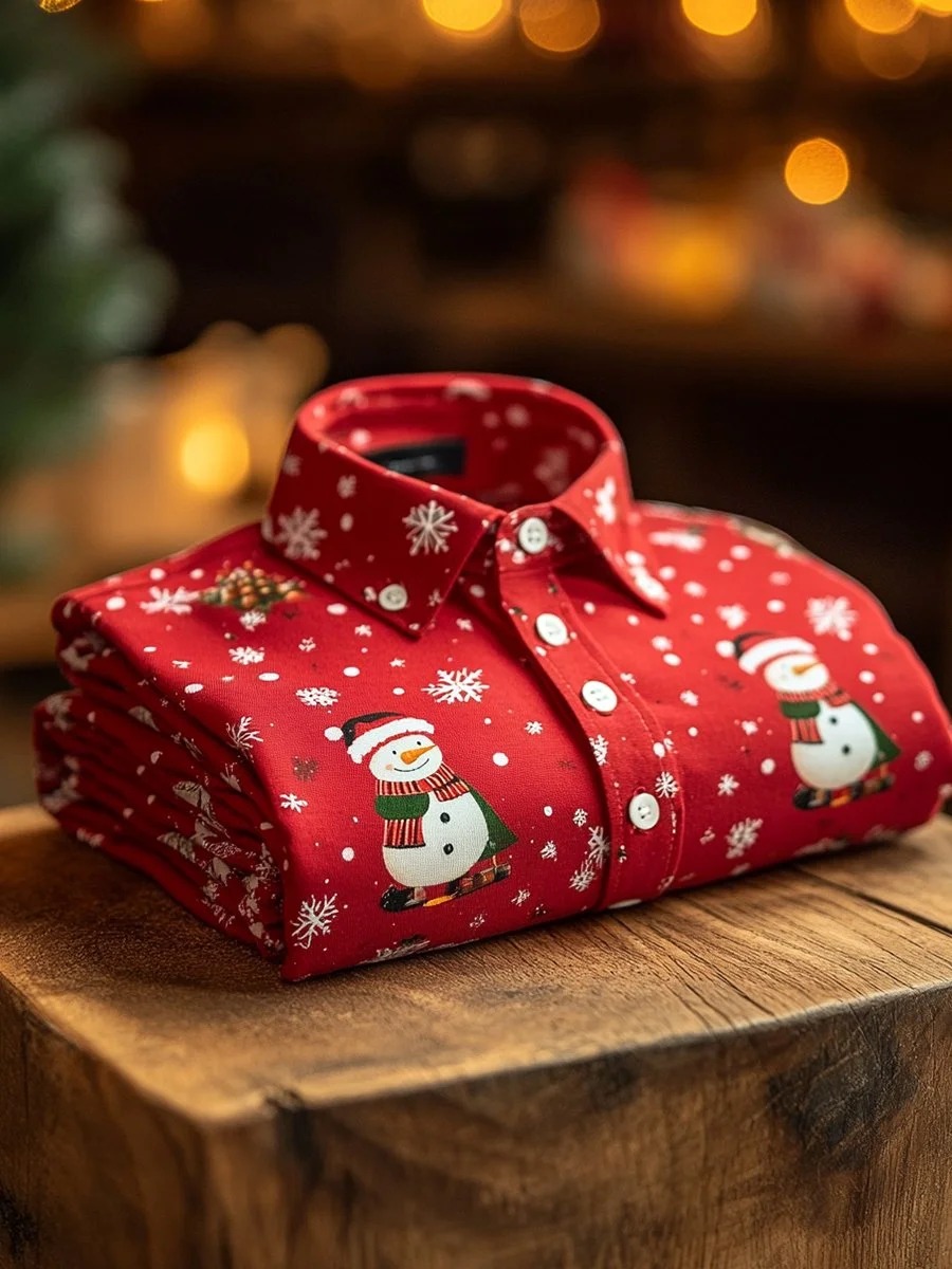 Men's Business Christmas Snowman Long Sleeve Shirt