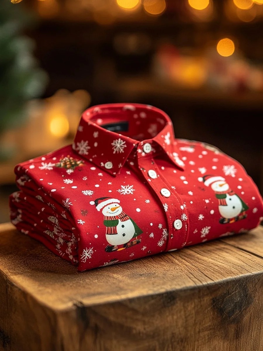 Men's Business Christmas Snowman Long Sleeve Shirt