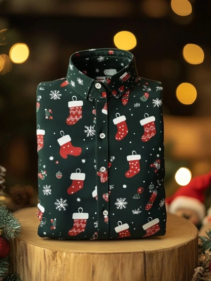 Men's Business Christmas Socks Long Sleeve Shirt