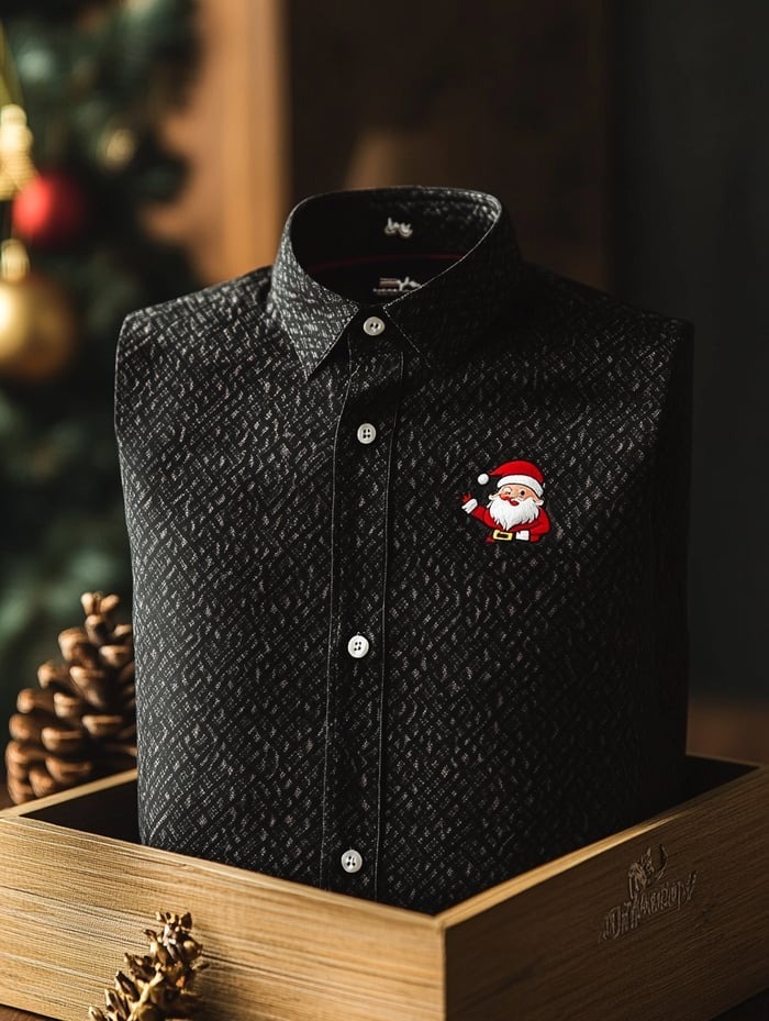 Men's Business Retro Santa Claus Print Long Sleeve Shirt