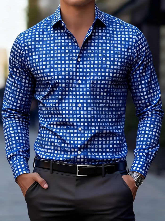 Men's Business Print Long Sleeve Shirt